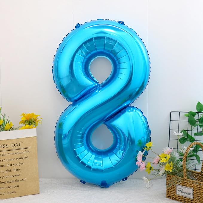 40 Inch Blue Number 8 Balloon, Giant Number Balloons, Birthday Decorations | - Image 2