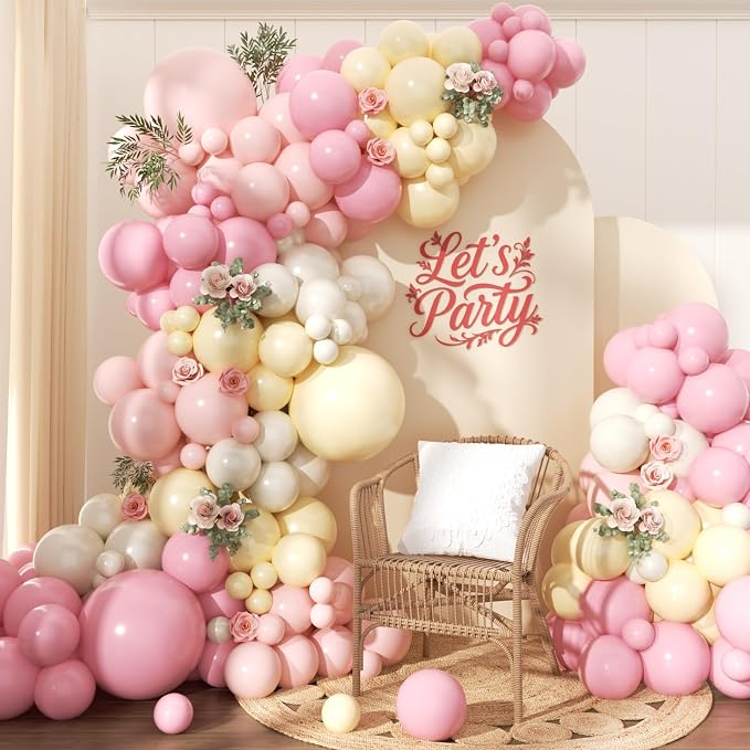 Pink and Yellow Balloon Arch Garland Kit 157pcs, Pastel Pink Light Pink Yellow by PTGOLUO