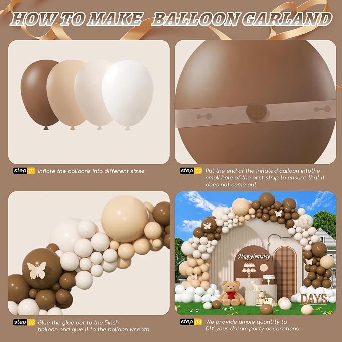 412Pcs Netural Balloon Garland Arch Kit, 5 10 12 18inch Brown Balloon Garland - Image 3