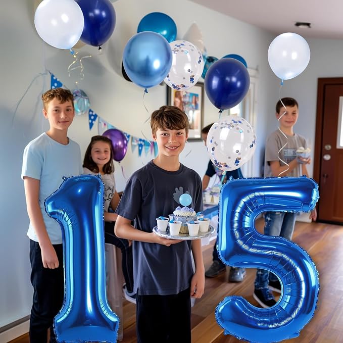 15th Birthday Balloon for Boys, Foil 40 Inch Self Inflating Number 15 Metallic - Image 3