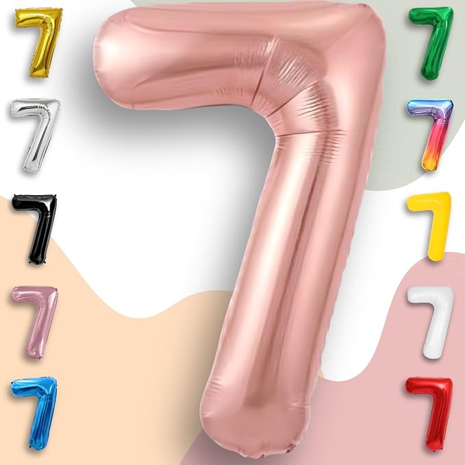 Rose Gold Number Balloon 7 Mylar Foil Macaron Balloons 16 inch - Image 4