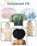Aquior Shower Caps, Reusable Shower Cap for Women, Double Layer Waterproof Bonnet Hair Cap, Large Size for All Hair Lengths,for Girls Spa Home Salon Use(Green)