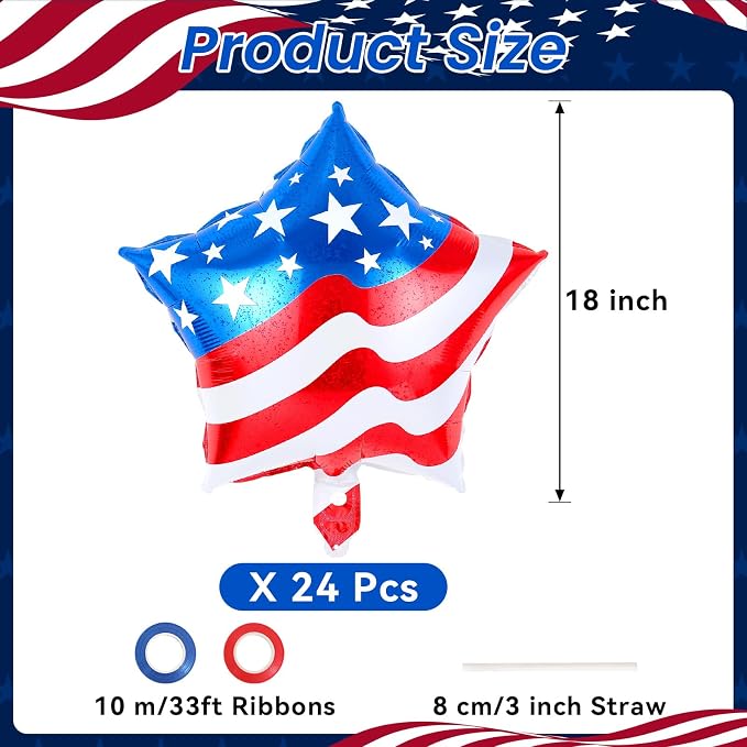 24 Pcs 4th of July Balloons, American Flag Balloon, Patriotic Party Decorations - Image 2