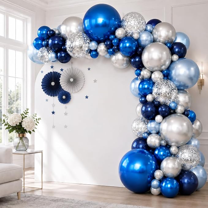 Jobkoo Blue and Silver Balloon Arch Kit by Jobkoo