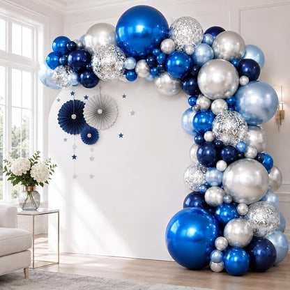 Jobkoo Blue and Silver Balloon Arch Kit by Jobkoo