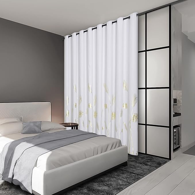 Greyish White Curtain for Dining Room 100W x 108L Inch Elegant Gold Palm Tree - Image 2