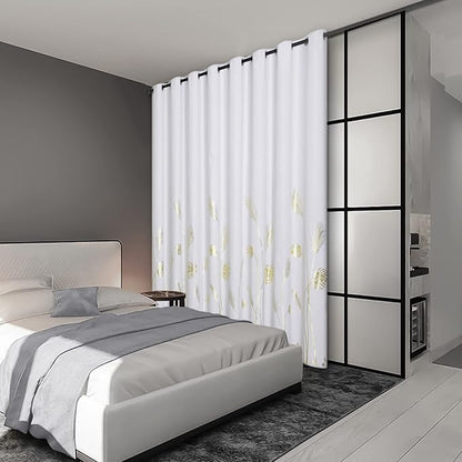 Greyish White Curtain for Dining Room 100W x 108L Inch Elegant Gold Palm Tree - Image 2