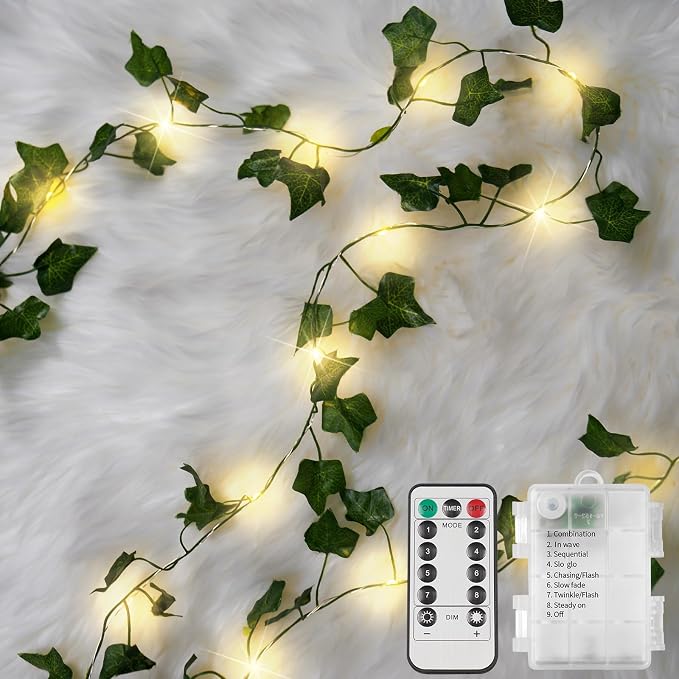33FT 100LED Ivy Vine Fairy Lights Battery Operated Copper Wire | String Lights by SUDDUS