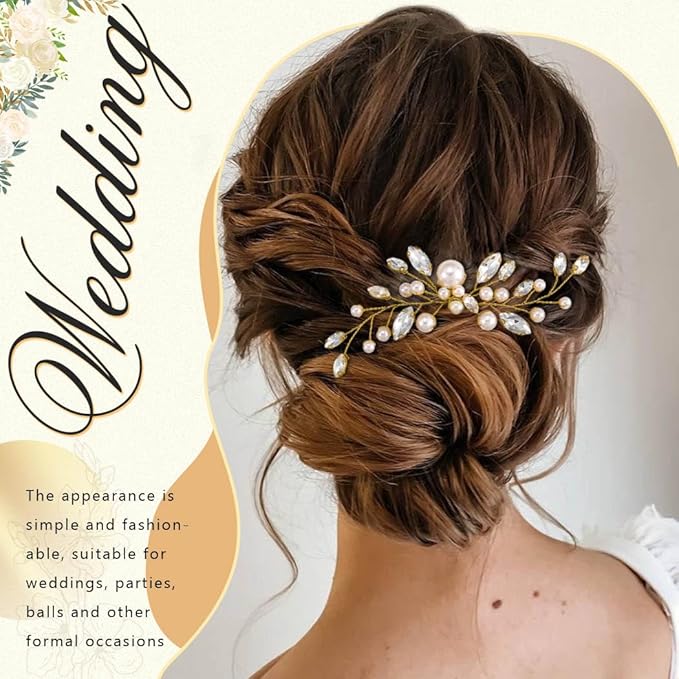 JAKAWIN Pearl Hair Pin Silver Wedding Hair Piece Bridal Hair Accessories for Women HP179 (2 Gold)