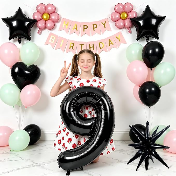 TONIFUL 9th Birthday Balloons Kit 40 Inch Black Large Number 9 Foil Balloon | - Image 3