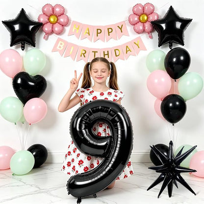 TONIFUL 9th Birthday Balloons Kit 40 Inch Black Large Number 9 Foil Balloon | - Image 3
