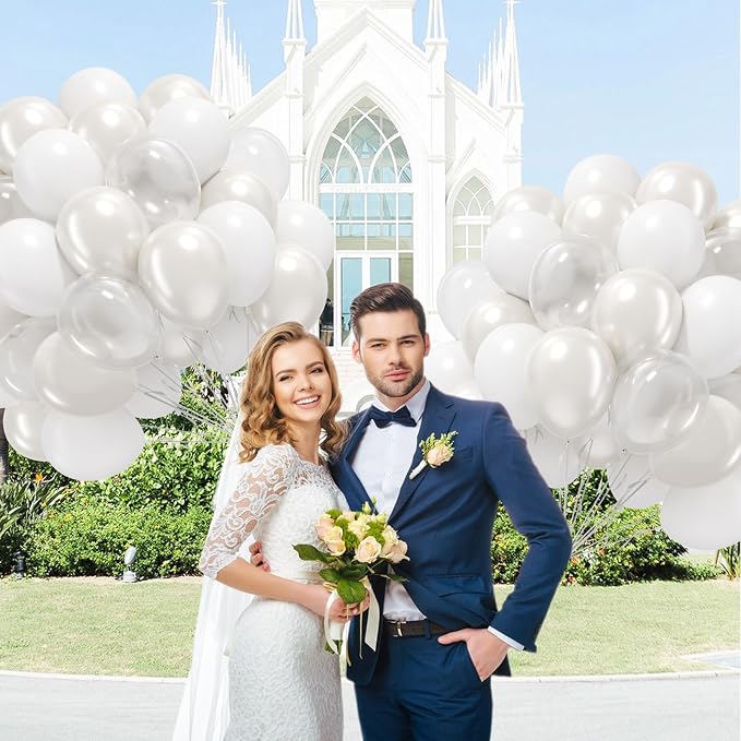 60pcs White Balloons with Clear Pearl White Balloons - Image 5