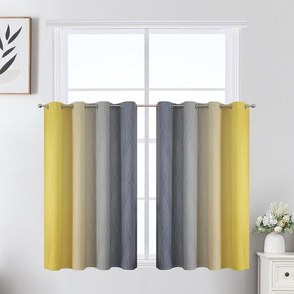 Grey and Yellow Ombre Short Blackout Curtains 36 Inch Long, Thermal Insulated by ESTELARTEXTILER