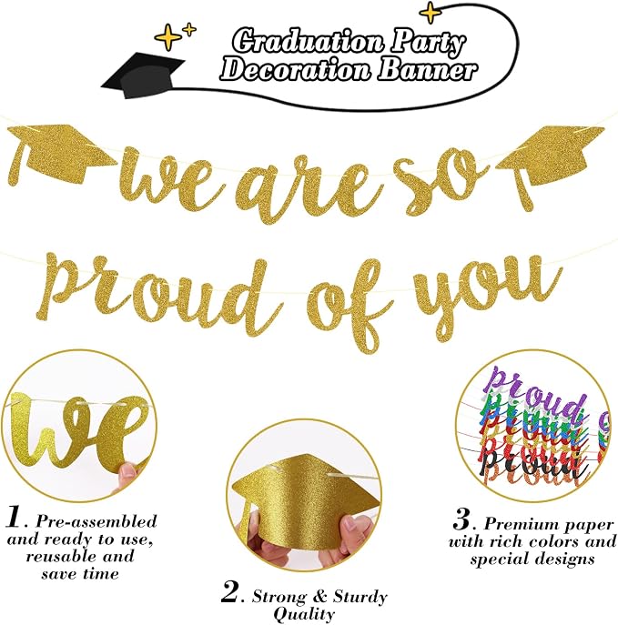 2026 Graduation Decorations Pre-Strung Blingbling We Are So Proud of You Banner - Image 2