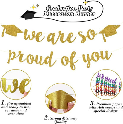 2026 Graduation Decorations Pre-Strung Blingbling We Are So Proud of You Banner - Image 2