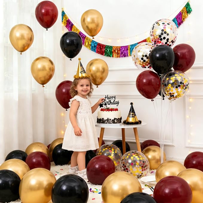 Patimate Burgundy Black Gold Balloons Set 50Pcs 12 Inch Latex Party Balloon | - Image 3
