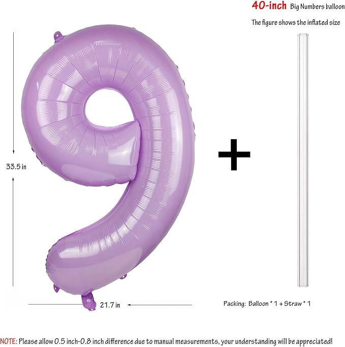 40" Macaron Purple Number 9 Balloons Helium Foil Mylar Balloon Digit 9 | - Image 2