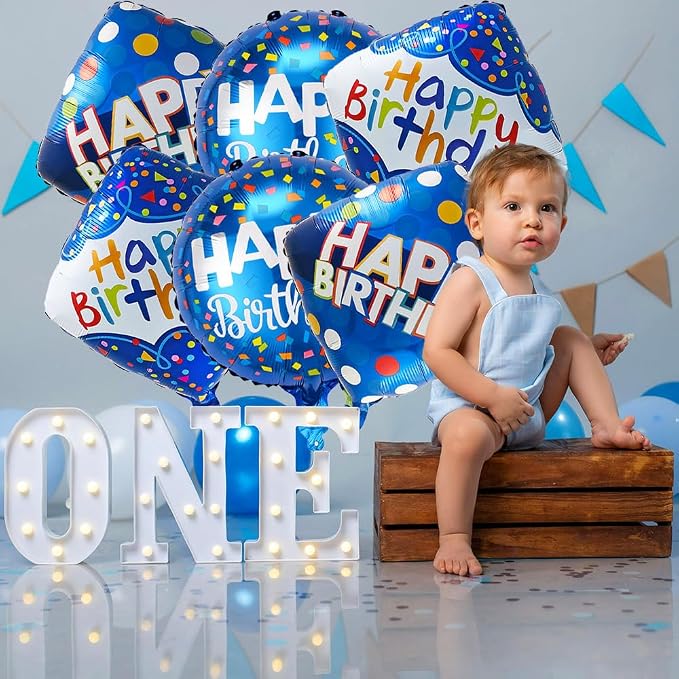 Blue Happy Birthday Balloon Set | 6 Pcs Birthday Party Foil Balloons Party - Image 7