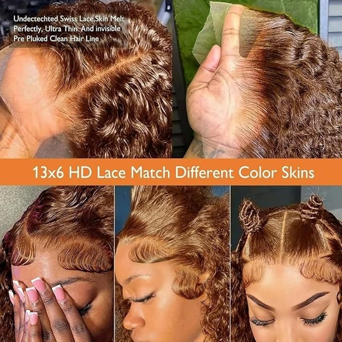 20 Inch Chocolate Brown Deep Wave Lace Front Wigs Human Hair Pre Plucked 200% Density 13x6 HD Lace Frontal Wigs with Baby Hair Deep Curly Wet and Wavy Glueless Wigs for Women (4# Brown, 20 Inch)