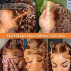 28 Inch Chocolate Brown Deep Wave Lace Front Wigs Human Hair Pre Plucked 200% Density 13x6 HD Lace Frontal Wigs with Baby Hair Deep Curly Wet and Wavy Glueless Wigs for Women (4# Brown, 28 Inch)