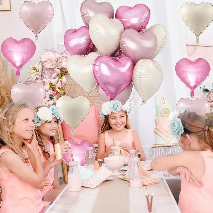 Pink White Heart Balloons, Pastel Pink Light Pink White Heart Shaped Mylar - Image 5