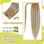 RUNATURE Ponytail Extension Human Hair Blonde, Real Hair Ponytail Extension, 20 Inch Human Hair Ponytail, Long Ponytail Hair Extensions, Remy Natural, 80g #8P60 Light Brown Highlight Platinum Blonde