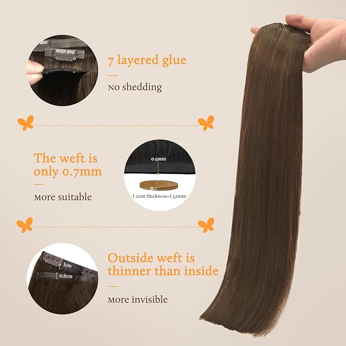 DOORES Clip in Hair Extensions Seamless, Chocolate Brown 18 Inch 110g 7pcs, Human Hair Extensions Seamless Clip ins Straight for Women Invisi Edge