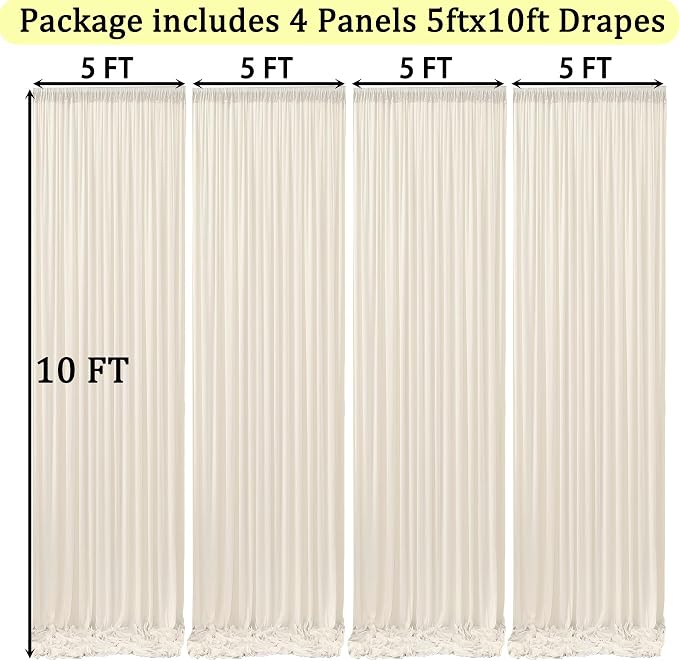 20ft x 10ft Wrinkle Free Ivory Backdrop Curtains - Image 6