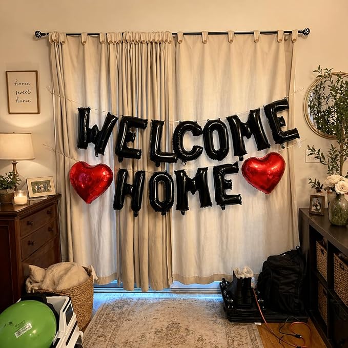 Welcome Home Balloons Black Red, 16Inch Welcome Home Foil Balloons Banner - Image 3