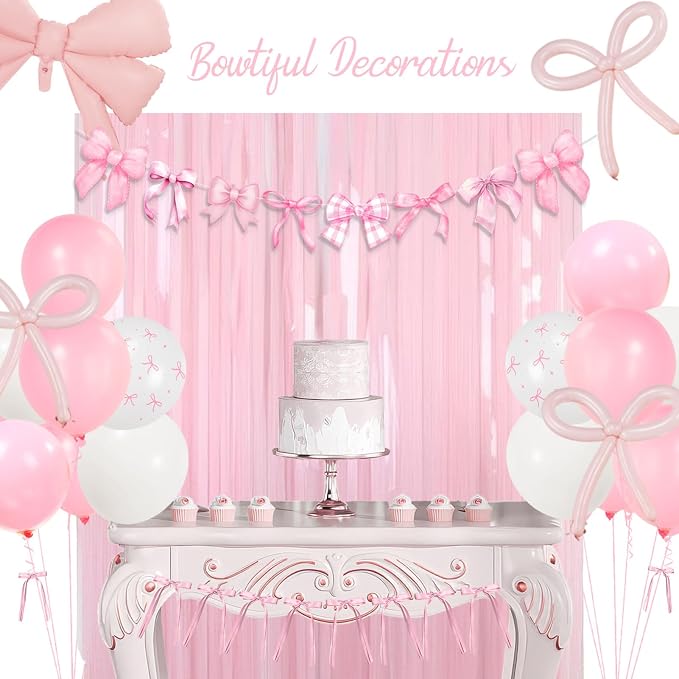 Pink White Bow Birthday Decorations - Image 3