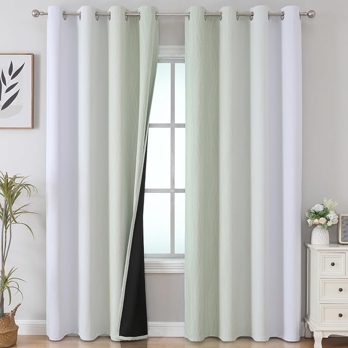 Sage Green and Greyish White Ombre Blackout Curtains 90 Inch Length 2 Panels Set - Image 2