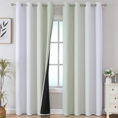 Sage Green and Greyish White Ombre Blackout Curtains 90 Inch Length 2 Panels Set - Image 2
