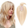 SEGO Hair Toppers for Women Real Human Hair with Thinning Hair, Toppers Hair Clip in Toppers with Front Bangs 150% Density Silk Base -14 Inch #18/613 Ash Blonde Mix Bleach Blonde
