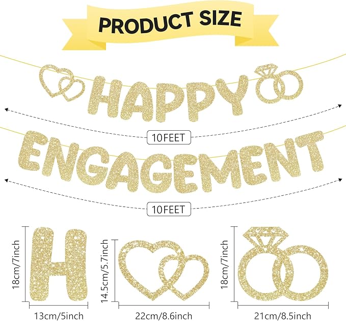 Pre-Strung Engagement Party Decorations, Glitter Happy Engagement Banner - Image 3