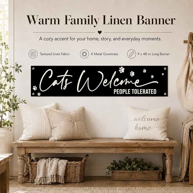 Cat Welcome Banner Decor for Home, Cute Paw Print Hanging Wall Decoration for - Image 3