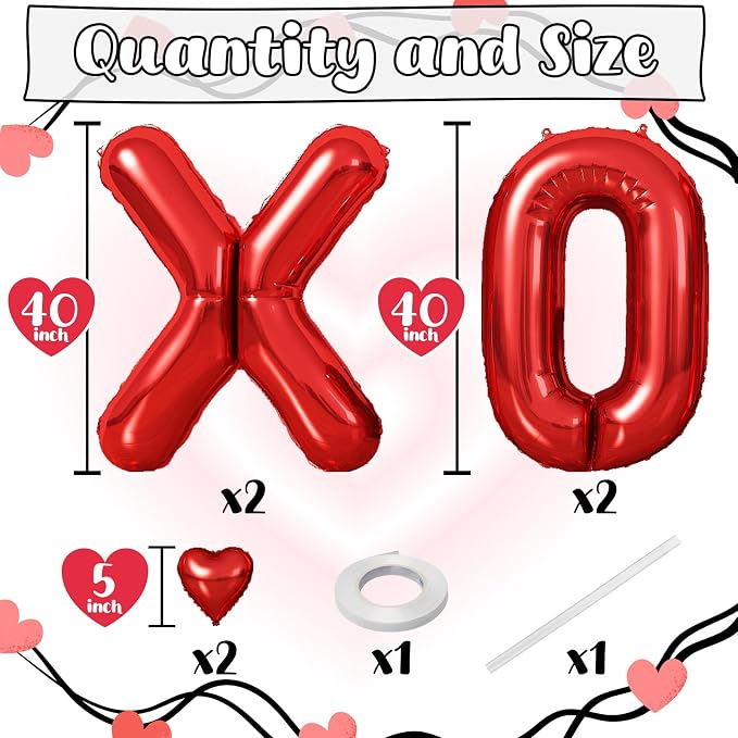 40 Inch Large Red XOXO Balloons, XOXO Letters Foil Balloons - Image 2