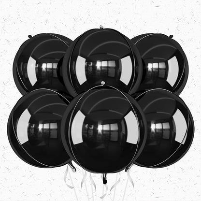 6Pcs Black Round Foil Balloons, Giant 4D Round Ball Balloons, 22 Inch Metallic by Adorely