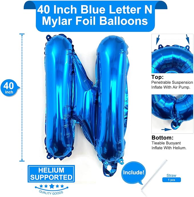 Lovoir 40 Inch Large Blue Letter N Balloons Big Size Jumbo Mylar Foil Helium - Image 2