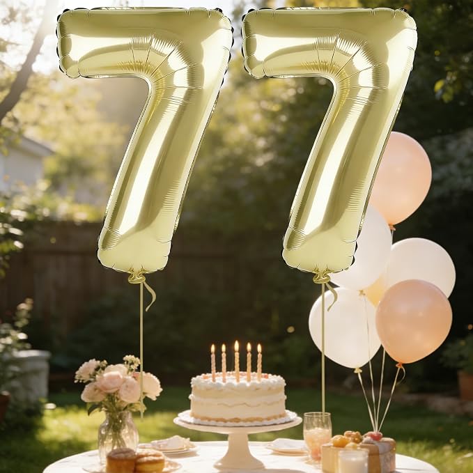 40 Inch Number 77 Balloons for 77th Birthday Party Decorations, 0-100 Champagne - Image 3