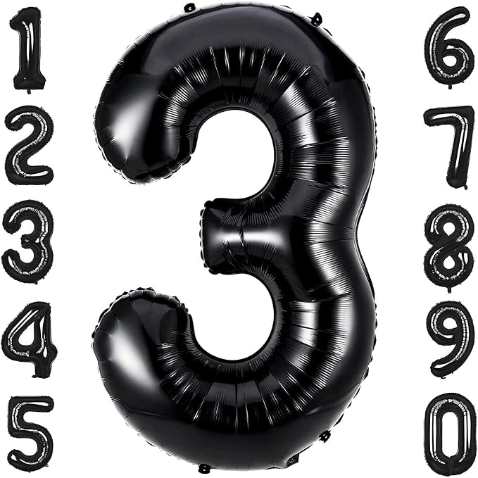 40 Inch Black Number 3 Balloons Helium Giant Black 3 Balloons by LHOAVWE
