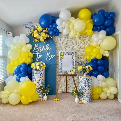 Blue Yellow Balloons, 12Inch Dark Light Blue Yellow and White Latex Balloon - Image 5