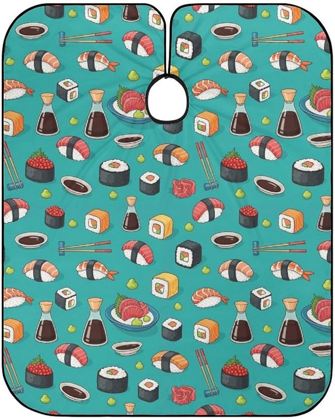 Women Seafood Sushi Prawn Wasabi Japanese Barber Hairdressing Cape, Full Coverage Hairdressing Haircut Apron for Barbers, Haircut Tools