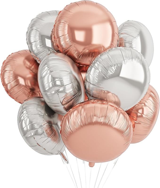 20PCS Silver Rose Gold Round Foil Balloon, 18 Inch Round Foil Balloons by Paready