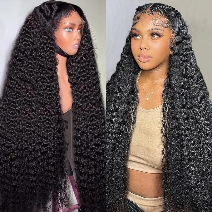 36 Inch Deep Wave Lace Front Wigs Human Hair 13x6 HD Lace Frontal Wigs for Women 200% Density Deep Curly Human Hair Wigs Pre Plucked with Baby Hair Glueless Curly Human Hair Wigs
