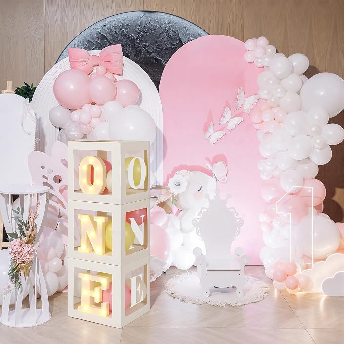 One Balloon Boxes with O, E Light up Letters Three White Transparent Square - Image 5