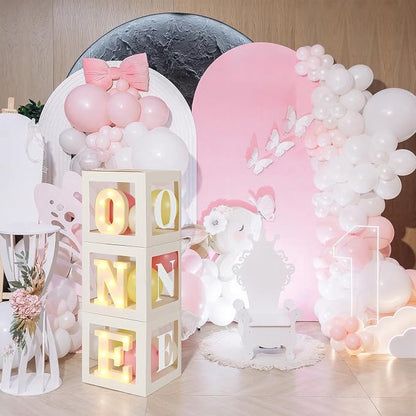 One Balloon Boxes with O, E Light up Letters Three White Transparent Square - Image 5