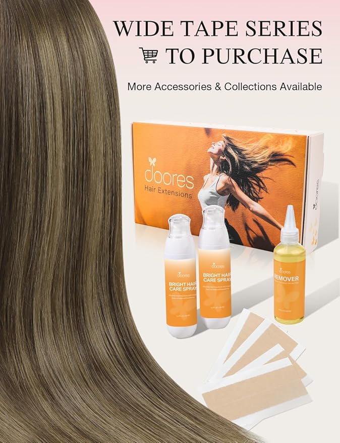 DOORES Invisi Edge Tape in Wide Hair Extensions Human Hair, Chocolate Brown to Honey Blonde 4PCS Injection Tape ins 20g 14 Inch, Virgin Human 3 Inch Wide Injected Extensions Invisible
