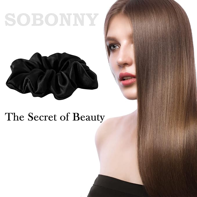 100% Mulberry Silk Hair Ties, No-Damage Frizz Prevention for Sleep and Night, Hair Accessories for Women (Black)