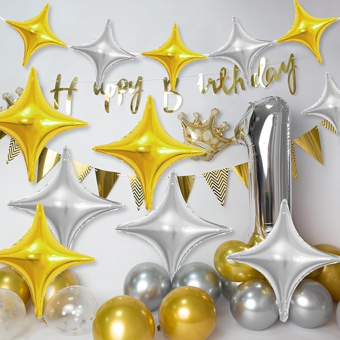 Gold Silver Star Balloons, 26Inch and 10Inch Gold Silver Quadrangle Helium - Image 4