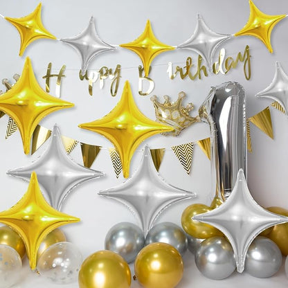 Gold Silver Star Balloons, 26Inch and 10Inch Gold Silver Quadrangle Helium - Image 4